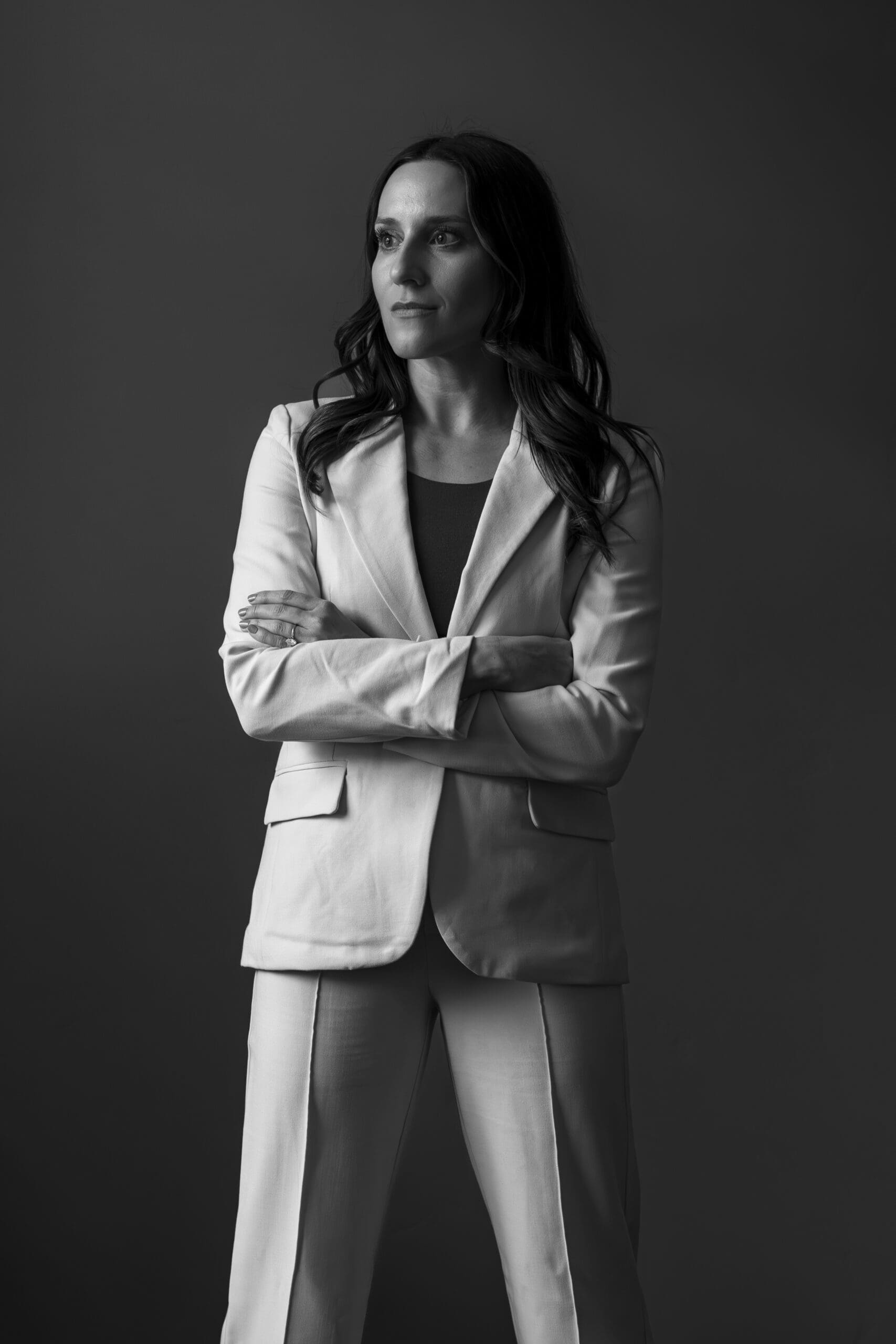 Black and white branding portrait of female medical aesthetics business owner in Boise